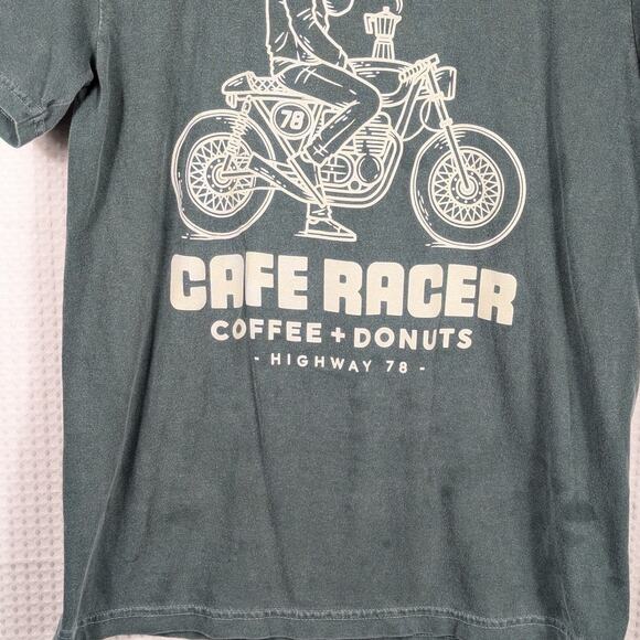 Cafe Racer Coffee Donuts Highway 78 T-Shirt S Green Comfort Colors Graphic Tee - Picture 5 of 5